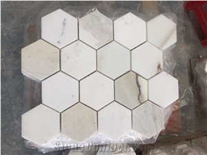 Calacatta Gold Marble Hexagon Mosaic Tile