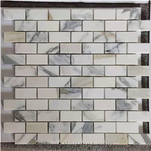 Calacatta Gold Marble Mini-Brick Mosaic Tile