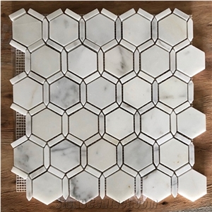 Carrara White Marble Hexagon Edge Mosaic Tile
