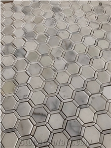Carrara White Marble Hexagon Edge Mosaic Tile