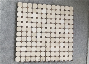 Crema Marfil Marble Octagon Brown Dots Mosaic Tile