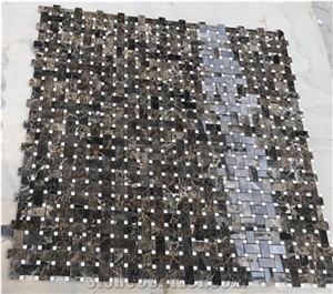 Dark Emperador Marble Basketweave Mosaic Tile