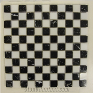 Nero Marquina Marble Checker Board Mosaic Tile