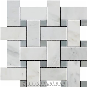 Oriental White Marble W/Grey Basketweave Mosaic Tile