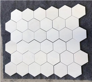 Thassos White Marble 5 Inch Hexagon Mosaic Tile