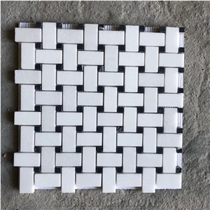 Thassos White Marble Basketweave Mosaic Tile
