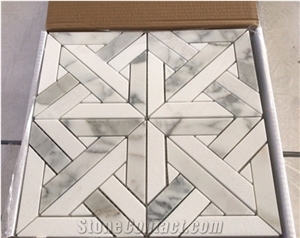 Thassos White Marble Sqiare Design Mosaic Tile