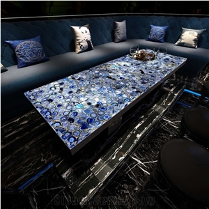 Semiprecious Stone Blue Agate Table Tops