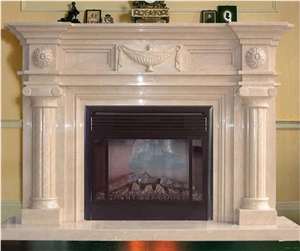 Beige Marble Fireplace Mantel With Sculptured Column