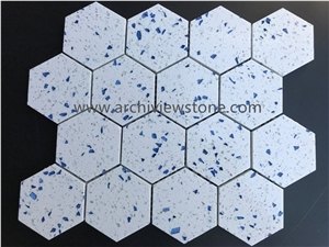 Blue Crystal White Cement Terrazzo Tiles Slabs