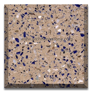 Yellow Cement Terrazzo Slab With Blue Grains