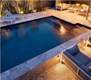 Silver Travertine Pool Deck Pavers And Pool Coping