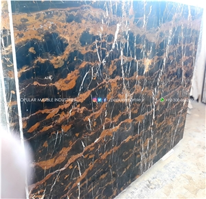 Golden And Black With White Veins Slabs And Tiles
