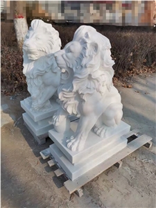 Guangxi White Marble Lion Sculpture Garden Shishi Statue