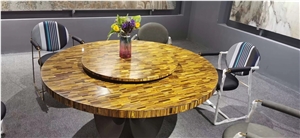 Custome Gemstone Dinner Tables Tiger Eyes Round Dining Table