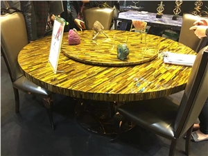 Semiprecious Stone Dining Table Tiger Eye Interior Tea Table