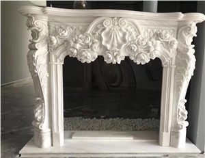 Sculptured Marble Indoor Fireplace Stone Fireplace Mantel