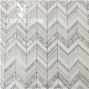 Thassos White Marble Mosaic With Mother Pearl Of Shell Inlay