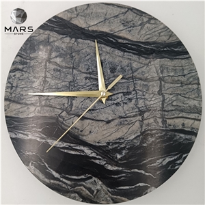 25Cm Diameter Custom Size Round Shape Wood Vein Marble Clock