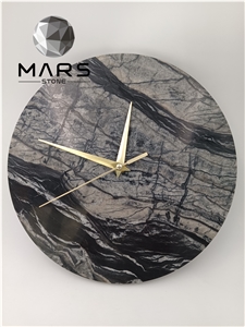 25Cm Diameter Custom Size Round Shape Wood Vein Marble Clock
