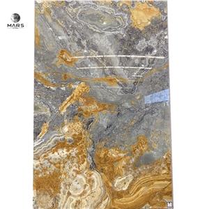Cheap Prices Blue Onyx With White Golden Veins Slab Tiles