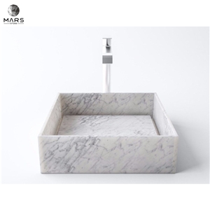 Fashion Design Natural Carrara White Marble Square Wash Sink