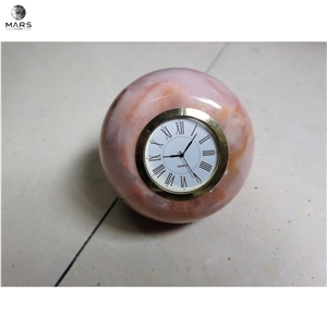 Home Decoration Products Pink Onyx Stone Round Table Clocks