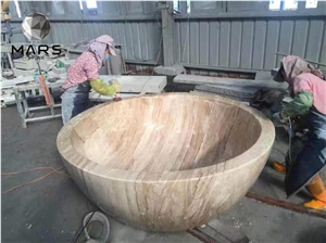 Hot Sale Hand-Carved Beige Marble Stone Bathtub