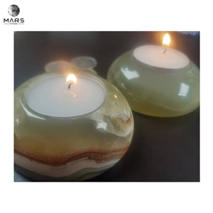 Luxury Art Green Onyx Candle Holder Tea Light Natural Stone
