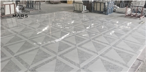 Luxury Palace Design Water Jet Medallion White Marble Floor