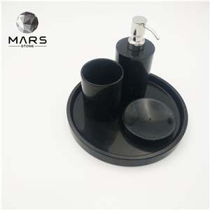 Modern  Black Marble 5 Piece Bathroom Accessories Set Stone