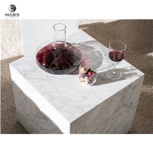 Modern Pillar Side Table Natural Square Cube Marble Plinth