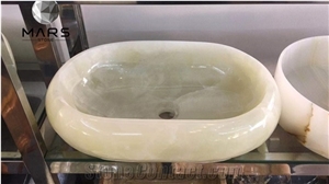 Modern White Rectangular Onyx Bathroom Sinks