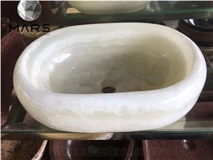 Modern White Rectangular Onyx Bathroom Sinks