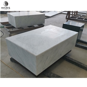 Natural Bianco Carrara White Marble Table With Wooden Base
