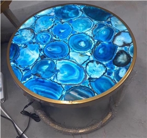 Luxury Agate Solid Surface Blue Agate Gemstone Table Top