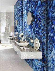 Luxury Blue Agate Gemstone Wall Panel Slab Wall Tiles