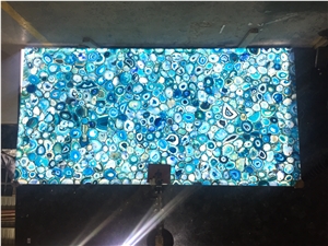 Luxury Gemstone Wall Panel Blue Agate Slab Tile