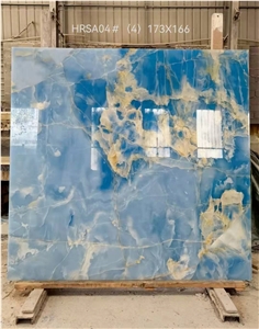 Backlit Blue Onyx Polished Slab Wall Panel