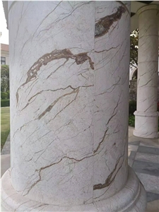 Beige Marble Column Roman Sculptured Carved Column
