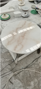 Guangxi White Marble Gold Color Round Table Top Coffee Shop