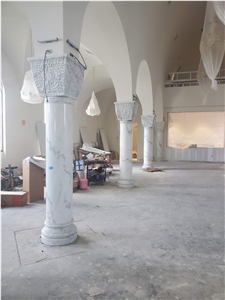 Guangxi White Marble Stone Roman Column Sculptured