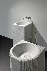 Hotel Bathroom Carrara White Marble Pedestal Round Sink