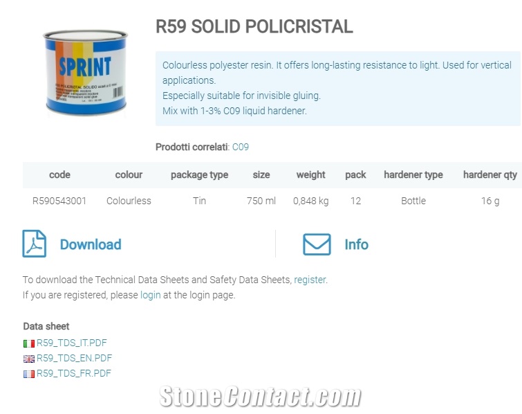 R59 Solid Policristal Colourless Polyester Resin