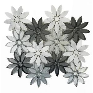 Colorize Carrara White Marble Daisy Flower Mosaic