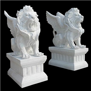 Custom White Marble Lion Animal Sculpture On Sale