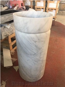 Hotel Bathroom Carrara White Marble Pedestal Pillar Sink