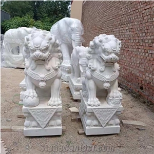 Large Outdoor White Marble  Lion Statue Animal Sculpture