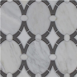 White Strips Water Jet Marble Mosaic Pattern