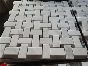 Carrara Marble Basketweave Mosaic Tiles